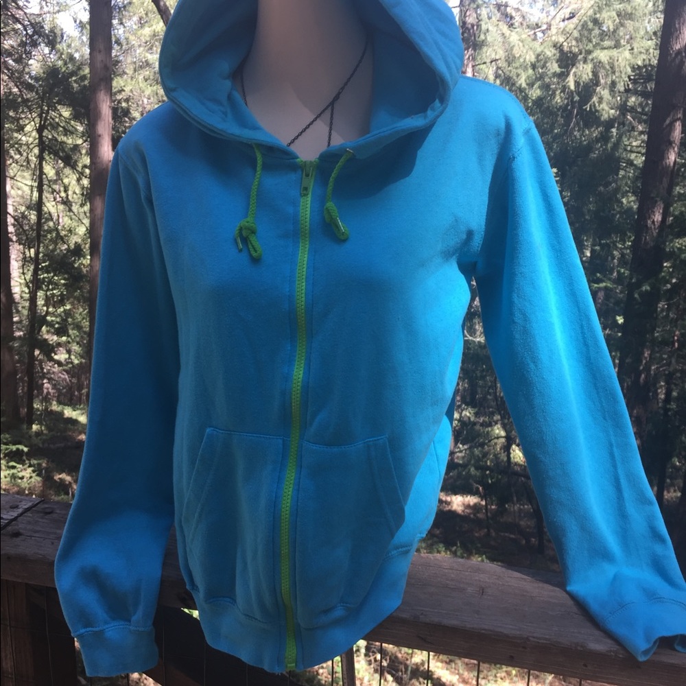 Songbird turquoise, “lime green zipper front hoody long sleeve active wear - Picture 1 of 8